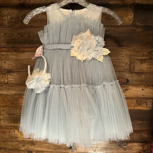 Pink Girls Couture Tulle Dress with Headband - Picture 1 of 4